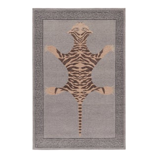 Rug & Kilim’s Distressed Tiger Rug in Gray With Beige and Chocolate Pictorial For Sale