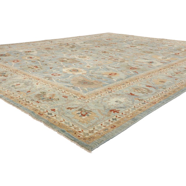 61279 Blue Persian Sultanabad Rug, 12'08 x 15'09. Sultanabad rugs originate from the Sultanabad region in Iran and are...
