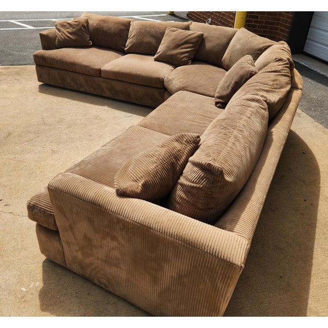 2000 - 2009 Arhaus Camden Beige Corduroy Three-Piece Sectional Sofa For Sale - Image 5 of 7