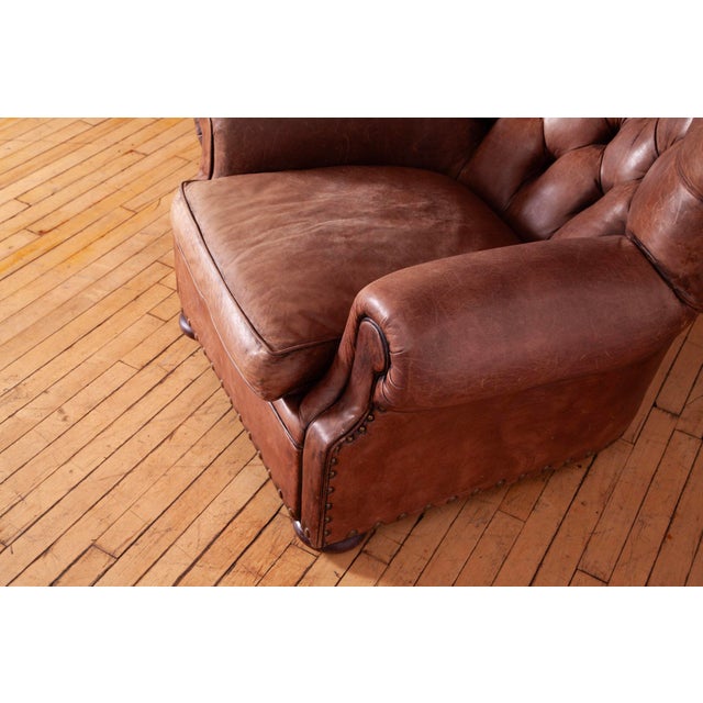 English 1990s Ralph Lauren Leather Writer's Chair and Ottoman For Sale - Image 3 of 11
