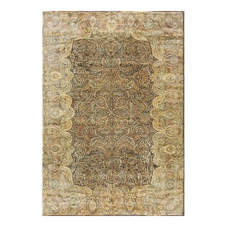 1930s Classic Blue Navy Antique Flowers Kirman Formal Knotted Wool Carpet Rug For Sale