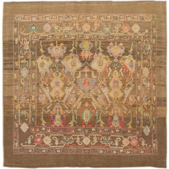 Brown Revival Handmade Wool Rug For Sale - Image 11 of 11