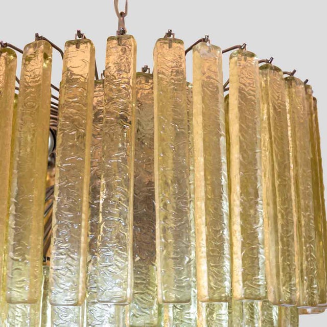 Metal Olive Green Martellate Murano Glass Rod Pendant Light from Venini, 1960s For Sale - Image 7 of 11