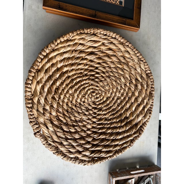 1980s Large Round Wall Hanging Natural Woven Raffia For Sale - Image 4 of 6
