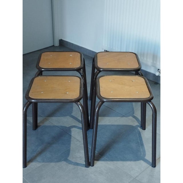 Industrial Vintage Industrial Stackable Bar Stools from Mullca, France, 1950s, Set of 4 For Sale - Image 3 of 18