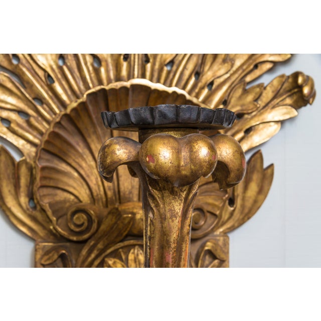 Gilt Wood Carved Wall Sconce For Sale - Image 4 of 7