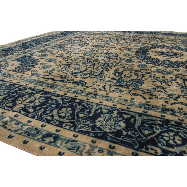 Textile Vintage Persian Tabriz Shabby Chic Beige Handmade Medallion Wool Rug For Sale - Image 7 of 8