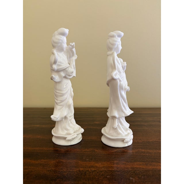 Mid 20th Century Mid-20th Century Blanc De Chine Porcelain Figures of Quan Yin, Pair For Sale - Image 5 of 8