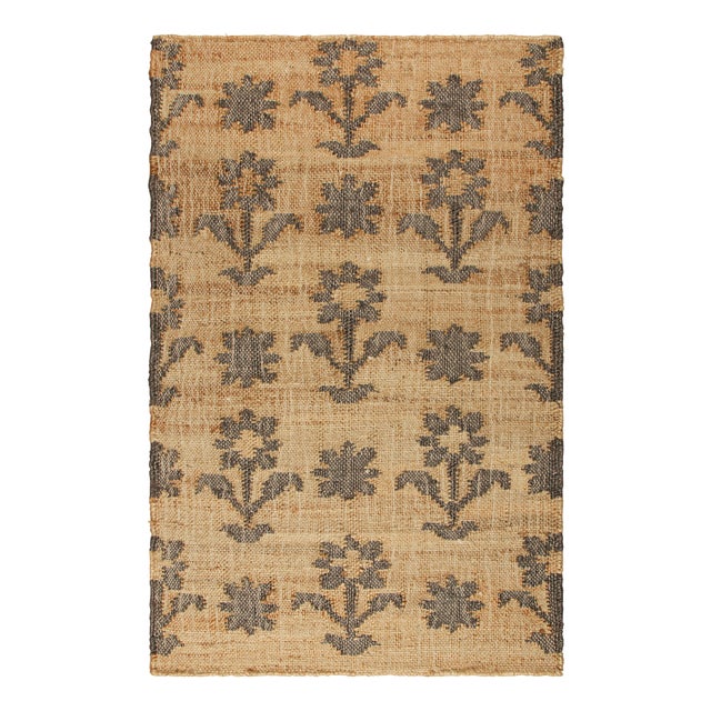 Rug & Kilim's Block Print Flatweave Rug in Beige with Brown Floral Patterns - 5x8 For Sale