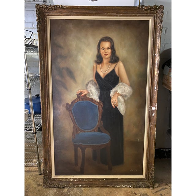 Signed and Framed Oversized Vintage Portrait of a Lady For Sale - Image 9 of 9