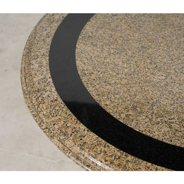 1980s Striking Postmodern Granite & Ebonized Inlay Pedestal Dining Table on Fluted Column Base For Sale - Image 4 of 8