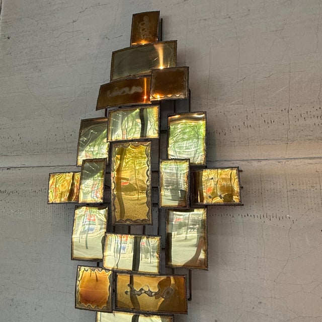 Brass 1970s Brutalist Multi-Panel Metal Wall Sculpture in the Style of Mario Jason For Sale - Image 8 of 10