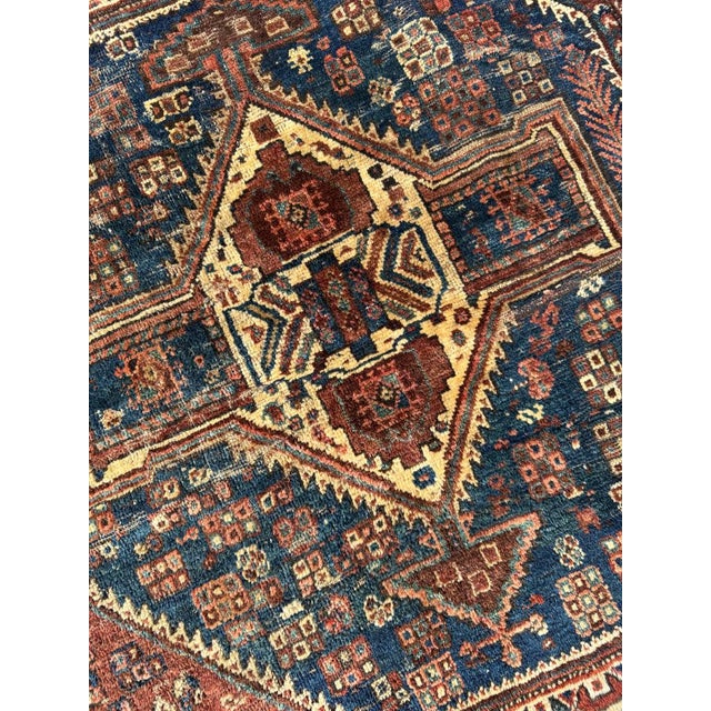 Brown Nomadic Antique Qashqai Gashgai Square Tribal Charm Rug 3.6 x 3.9 For Sale - Image 8 of 8