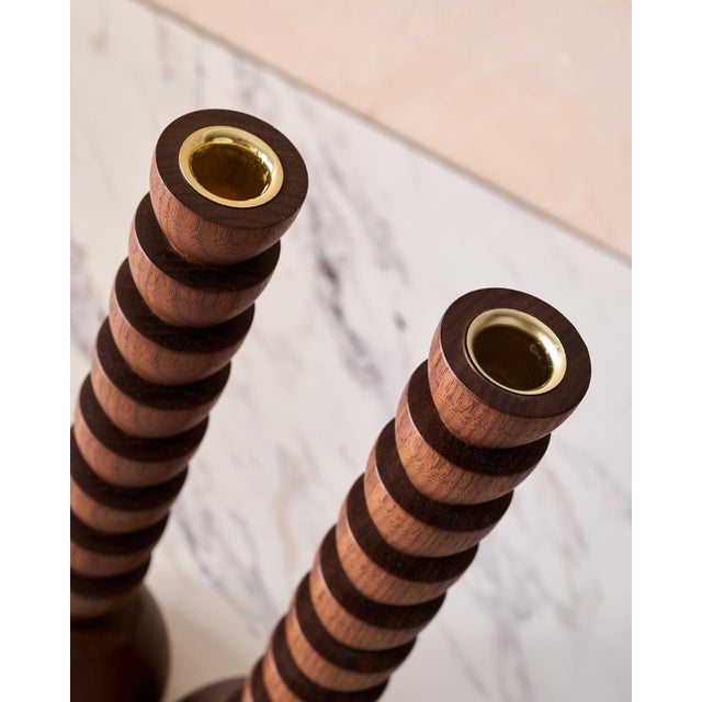 Lostine "Albert" Hand Turned Walnut Candle Holders by Lostine, Set of 2 For Sale - Image 4 of 9