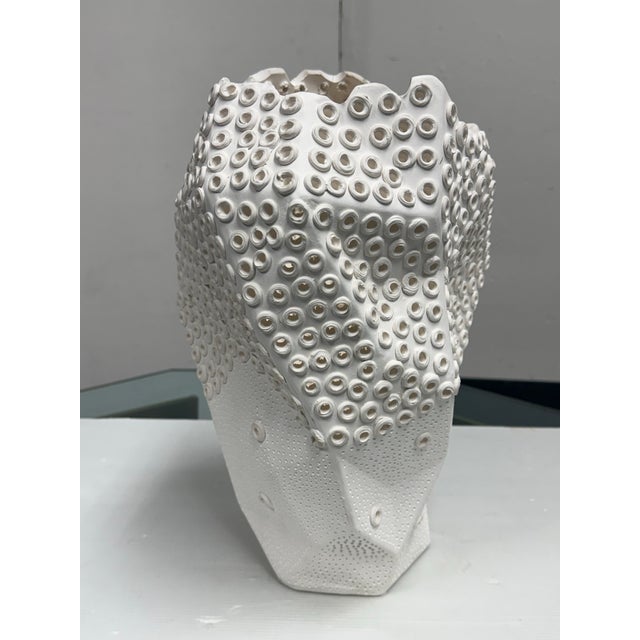 Contemporary Anthem White Textured Ceramic Sculptural Vase For Sale - Image 3 of 12