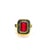 Bochic “Capri” Vintage Natural Ruby & Natural Diamonds Vintage Retro Ring Set In 18K Gold & Silver Natural Emerlad Shape...