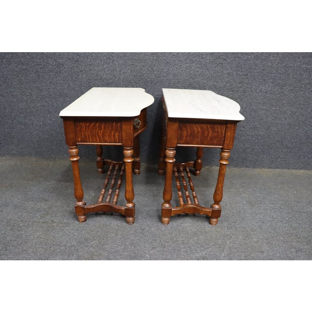 Pulaski Furniture Oak Nightstands With Faux Marble Tops, Pair For Sale - Image 14 of 15