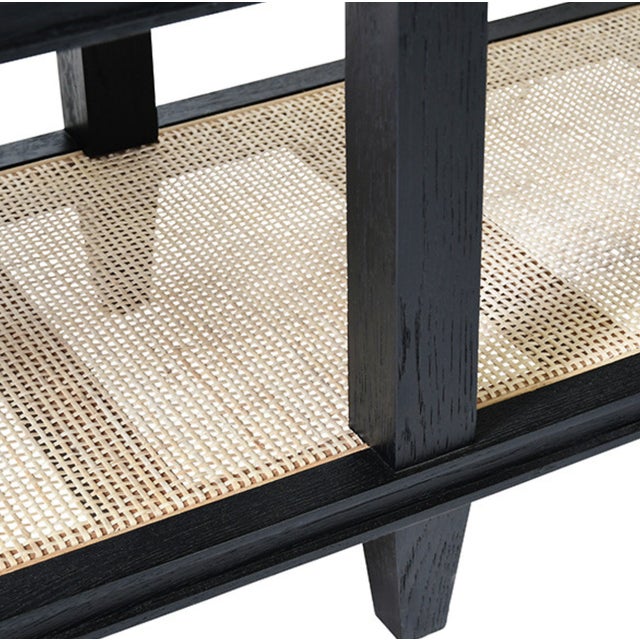 Wood Matthew Izzo Home Richmond Black Oak Four Drawer Console With Brass Drawer Pulls and Open Caned Shelf For Sale - Image 7 of 10