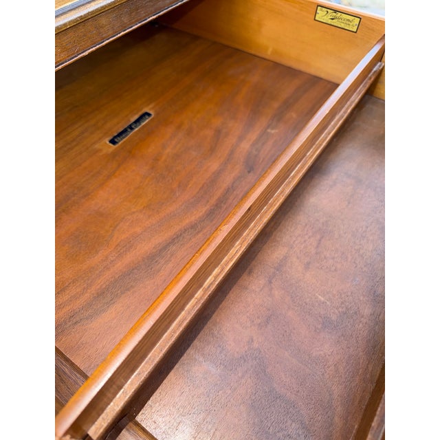 Rare 1925-Dated John Widdicomb French Provincial Tall Dresser Commode Burl Walnut Veneer, Floral Accents, Ornate Brass Ring Pulls, Cabriole Legs For Sale In Des Moines, IA - Image 6 of 12