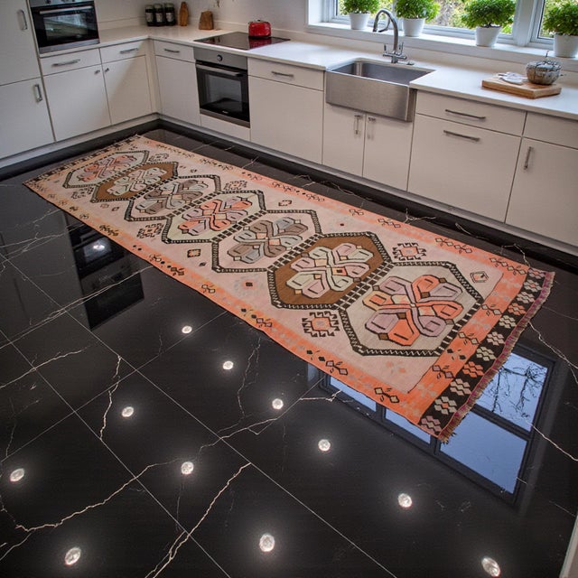 Contemporary Vintage Turkish Handmade Kilim Runner Rug Organic Woll Tribal Design Primitive Rug - 3′5″ × 12′8″ For Sale - Image 3 of 16