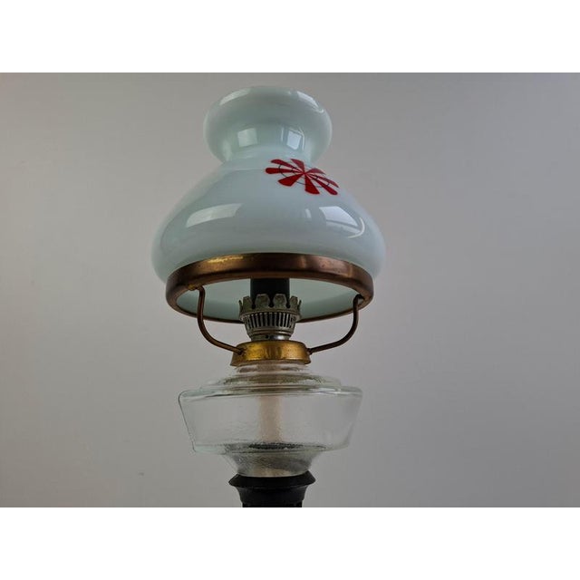 Oil Lamp Style Table Lamp in Milk Glass, Former Czechoslovakia, 1960s For Sale - Image 12 of 15
