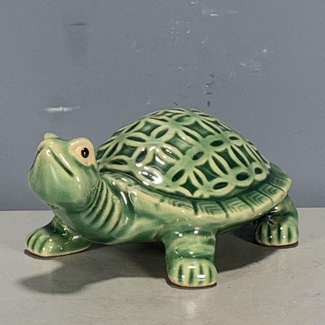 Late 20th Century Green Glaze Ceramic Turtle Figurine, Chinoiserie Longevity Tortoise Statue For Sale - Image 5 of 9