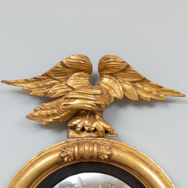Early 19th Century Important Antique c.1830 Giltwood Girandole Convex Federal Mirror With Eagle For Sale - Image 5 of 11