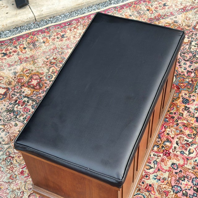 Altavista Lane Mid-Century Lane Lp Vinyl Record Storage Bench With Black Upholstered Seat on Casters For Sale - Image 4 of 11