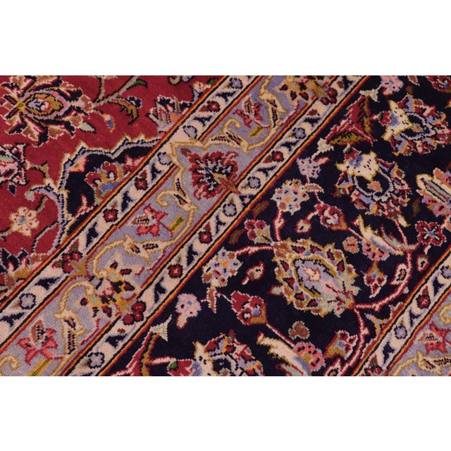 1980s Shabby Chic Persian Kashan Red/Purple Wool Rug - 9'8'' X 13'9'' For Sale - Image 5 of 10