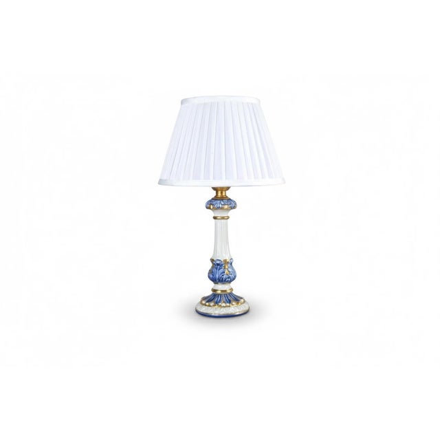 Blue & White Ceramic Table Lamp with Gilded Details, 1970s For Sale - Image 12 of 12