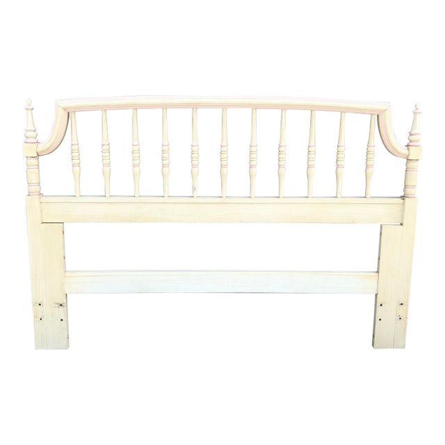 Vintage Coastal Cream and Pink Queen Size Headboard by Thomasville For Sale