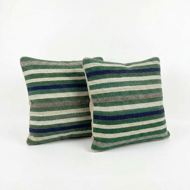 Mid-Century Modern Earthy Wool Rug Pillow Cover 24'' X 24'' - Set of Two For Sale - Image 3 of 4