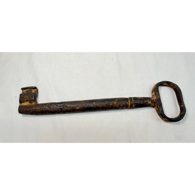 Metal Large Rare 18th Century Hand Wrought Iron Open Barrel Shaft Bit Skeleton Key For Sale - Image 7 of 10