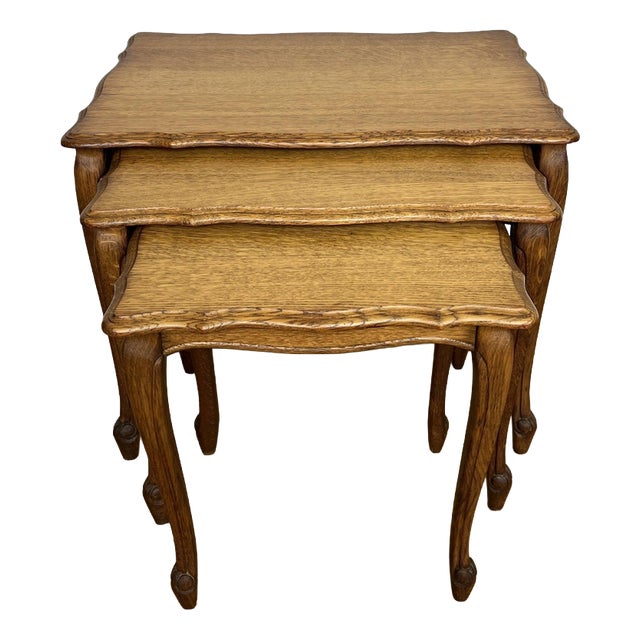 Vintage French Louis Oak Nesting Tables, Set of 3 For Sale