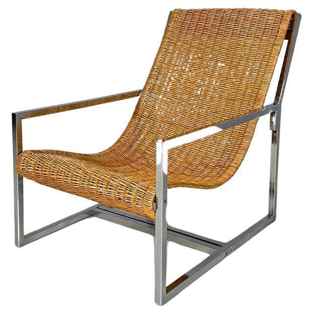 Italian Rattan and Chromed Metal Armchair attributed to Lyda Levi, 1970s For Sale - Image 18 of 18