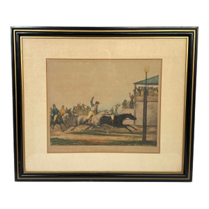 French Horse Race Color Engraving L'Arrivée After Vernet by Jazet, Circa 1830 – Ex-Greenbrier Resort