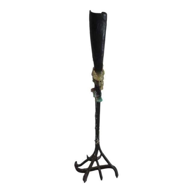 Antique British Hand-Forged Iron Cattle Branding Iron Candle Holder For Sale