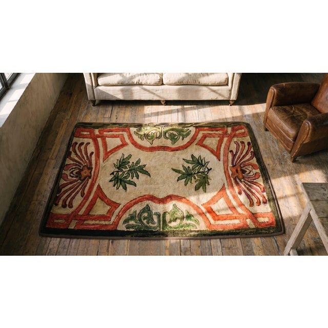 1920s Antique 5 Pointed Star and Leaf Pattern Folk Art American Hooked Rug For Sale - Image 11 of 13