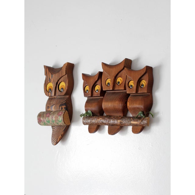 Mid-Century Carved Wood Owl Wall Hangings Set For Sale - Image 6 of 9