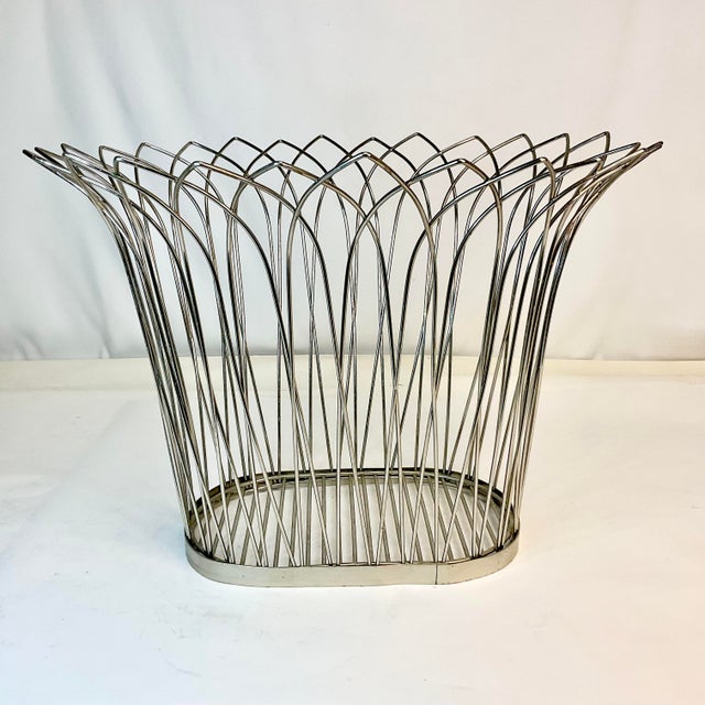 Silver 1980s Vintage Atomic Boho Chic French Style Wire Wastebasket. For Sale - Image 8 of 8