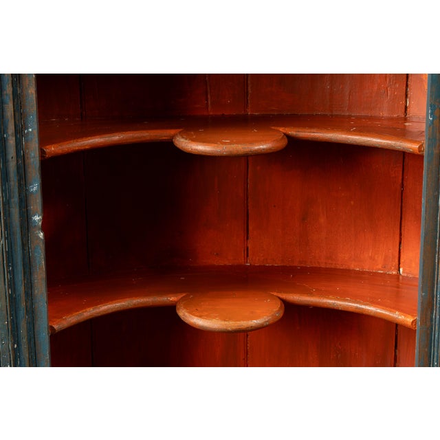 Mid 19th Century Primitive Chippy Corner Cupboard in Blue For Sale - Image 9 of 12