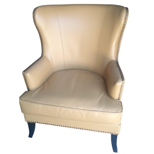 Animal Skin A Pair of Elegant Mid-Century Leather Butterfly Wingback Chairs by Williams-Sonoma. For Sale - Image 7 of 11