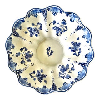 Stunning Vintage Delft Scalloped Bowl For Sale