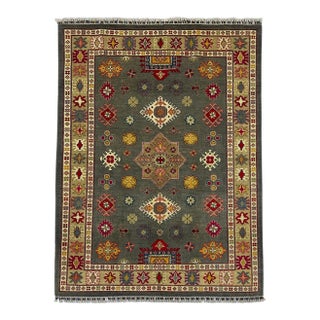 Gray Kazak Wool Rug With Star Medallion, 5'8" X 7'10" For Sale