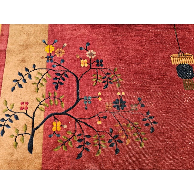 1900 - 1909 Vintage Chinese Art Deco Hand-Knotted Rug, Floral Motif, Wool, 1900s, 9' x 12' For Sale - Image 5 of 18