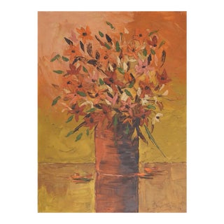 Vintage Mid 20th Century Terracotta and Ochre Still Life Painting For Sale