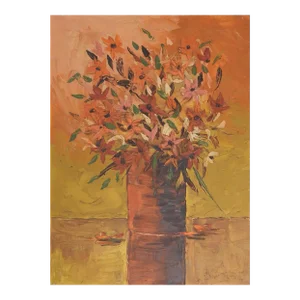 Vintage Mid 20th Century Terracotta and Ochre Still Life Painting
