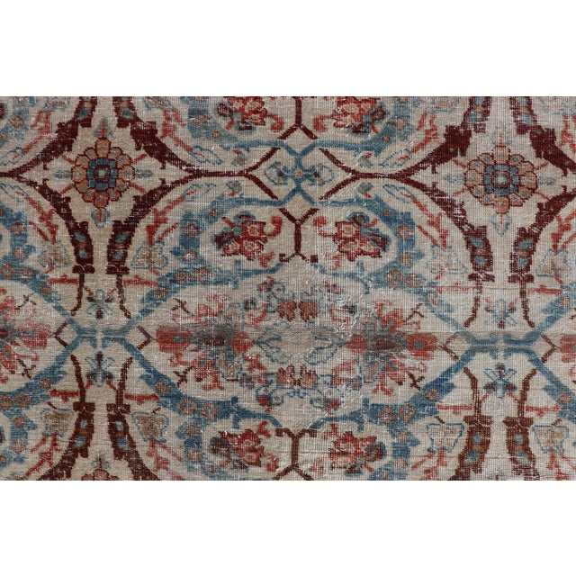Antique Persian Tabriz Floral Circular Design in Ivory, Lt. Blue, Red, Brown 7'3 X 11'3 For Sale - Image 12 of 18