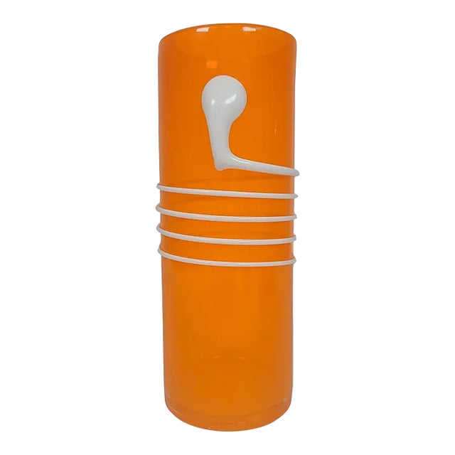 1970's Hand Blown Orange Italian Modernist Cased Glass Vase For Sale