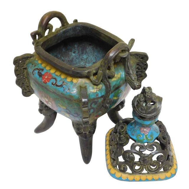 Chinese Metal Blue Enamel Cloisonne Incense Burner Chairish